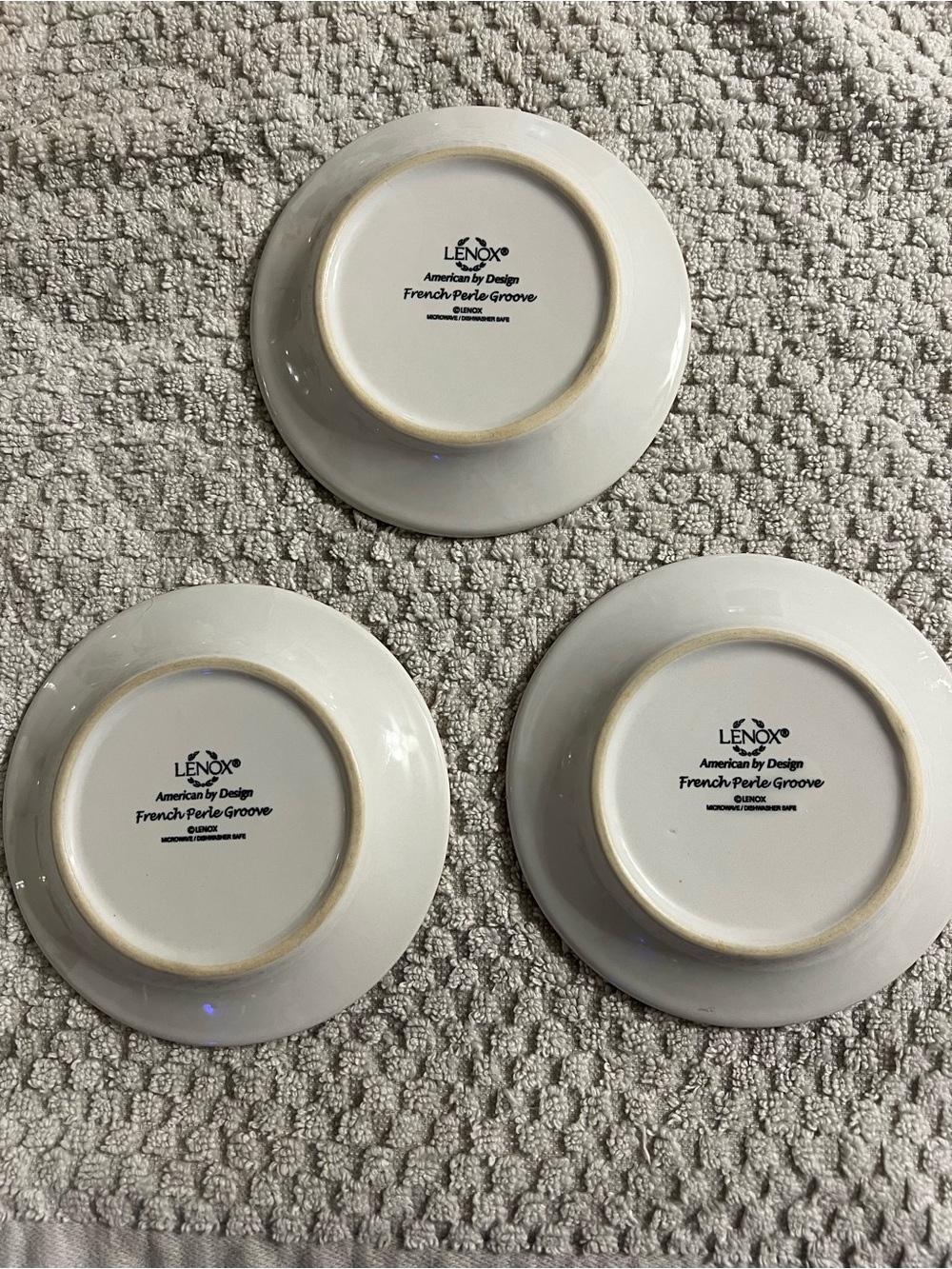 Lenox White French Perle Groove Porcelain plates, Set of 3